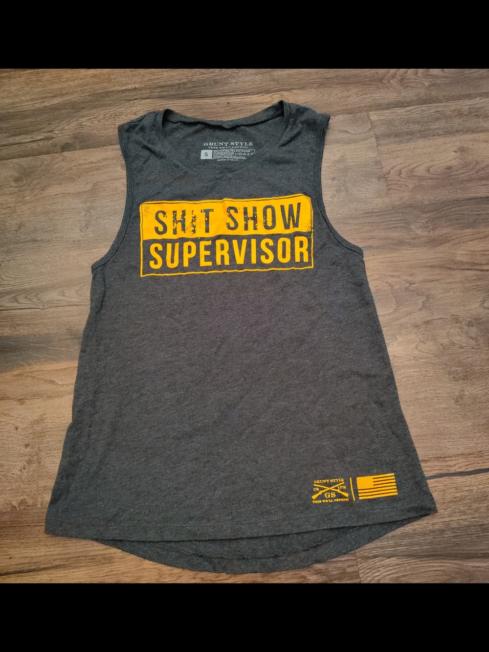 Graphic Muscle Tank "Sh!t Show Supervisor" in Charcoal + Yellow